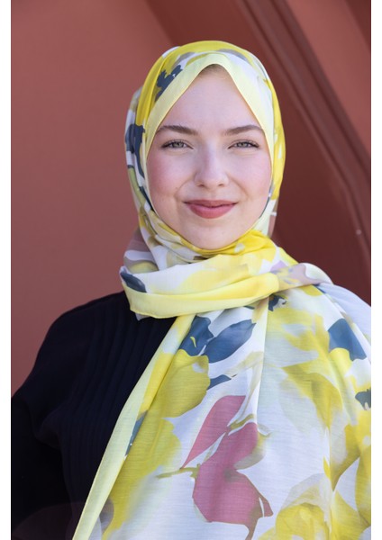 Romantik Sarı Çiçek Desenli Pamuklu Şal fiyatları