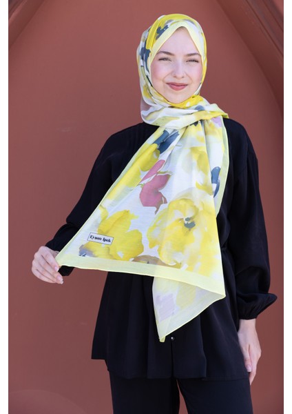 Romantik Sarı Çiçek Desenli Pamuklu Şal modelleri