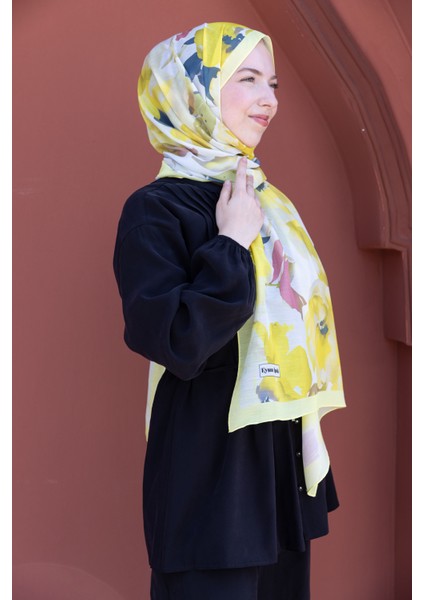 Romantik Sarı Çiçek Desenli Pamuklu Şal fırsatları