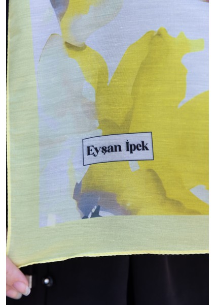 Romantik Sarı Çiçek Desenli Pamuklu Şal