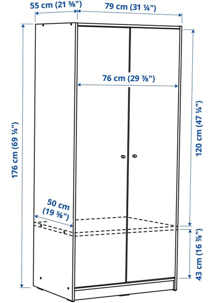 Kleppstad Gardırop Beyaz 79 x 176 cm Raflı 2 Kapaklı Askılı Dolap fırsatları