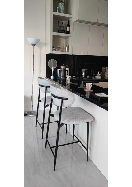 Laila 1 Adet 65 cm Ada Mutfak Bar Sandalyesi Gri Renkli Kumaş – Siyah Metal Ayak fırsatları