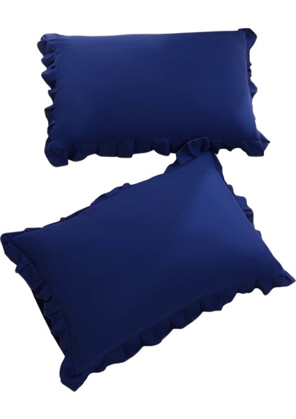 Makiteks Yüzde Yüz Pamuklu Lacivert Fırfırlı Iki Adet 50X70 Yastık Kılıfı Seti modelleri