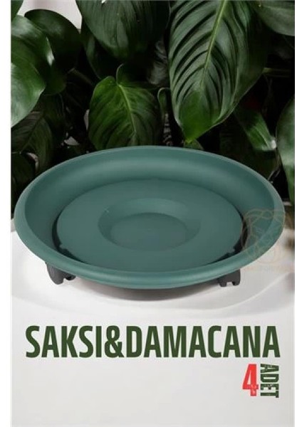 Tekerlekli Saksı Altığı 4 Adet 37 cm Yeşil