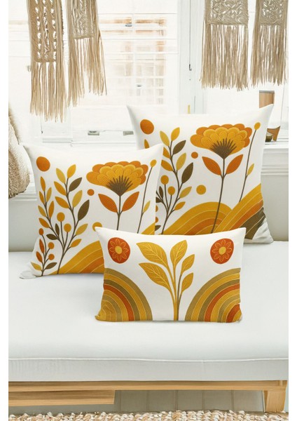 Çift Tarafı Dijital Baskılı 3'lü Kırlent Kılıfı Seti (Panç /punch Nakış Desen Görünümlü)