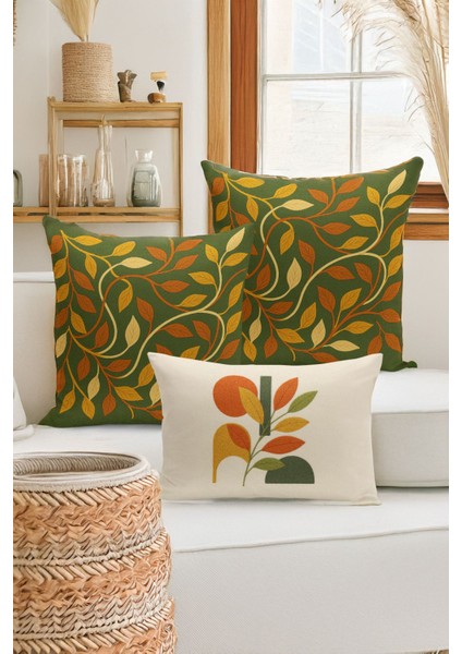 Çift Tarafı Dijital Baskılı 3'lü Kırlent Kılıfı Seti (Panç /punch Nakış Desen Görünümlü)