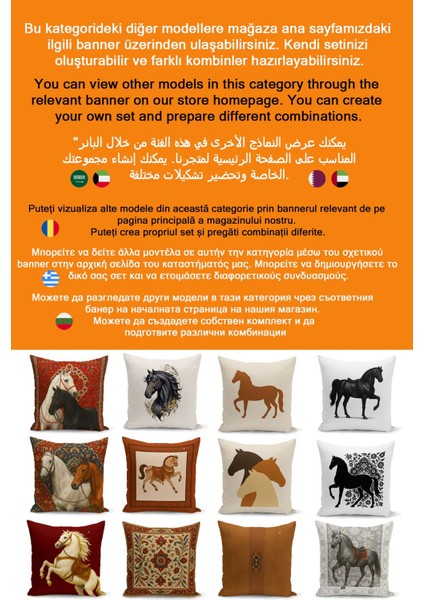 Klasik At Serisi Çift Tarafı Dijital Baskılı 3'lü Kırlent Kılıfı Seti (Horse) indirimleri