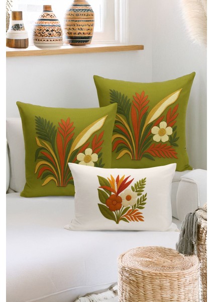 Çift Tarafı Dijital Baskılı 3'lü Kırlent Kılıfı Seti (Panç /punch Nakış Desen Görünümlü)