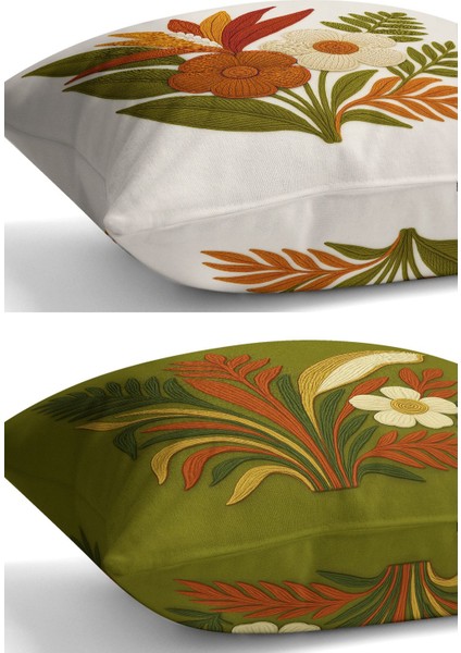 Çift Tarafı Dijital Baskılı 3'lü Kırlent Kılıfı Seti (Panç /punch Nakış Desen Görünümlü)