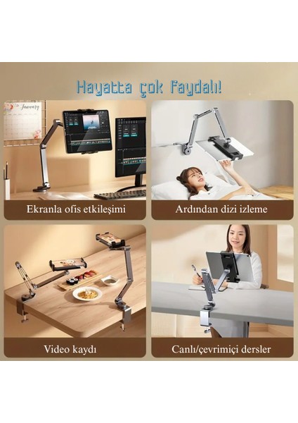 Alüminyum Telefon Tablet Tutucu Stand 4-15,6 Inç 360 Derece Dönebilen Katlanabilen Uzun Kollu Stand modelleri