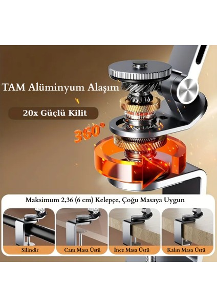 Alüminyum Telefon Tablet Tutucu Stand 4-15,6 Inç 360 Derece Dönebilen Katlanabilen Uzun Kollu Stand indirimleri