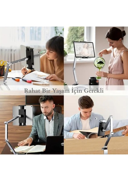 Alüminyum Telefon Tablet Tutucu Stand 4-15,6 Inç 360 Derece Dönebilen Katlanabilen Uzun Kollu Stand