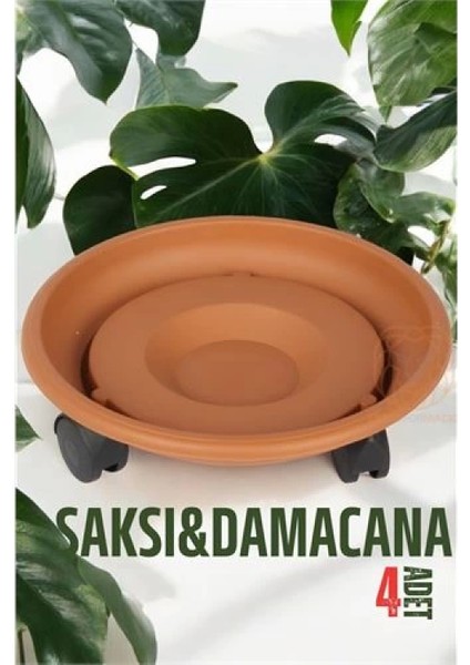 Tekerlekli Saksı Altığı 4 Adet 37 cm Kahve
