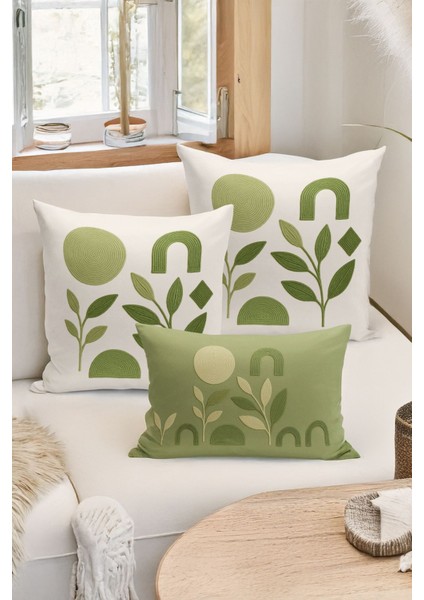 Çift Tarafı Dijital Baskılı 3'lü Kırlent Kılıfı Seti (Panç /punch Nakış Desen Görünümlü)