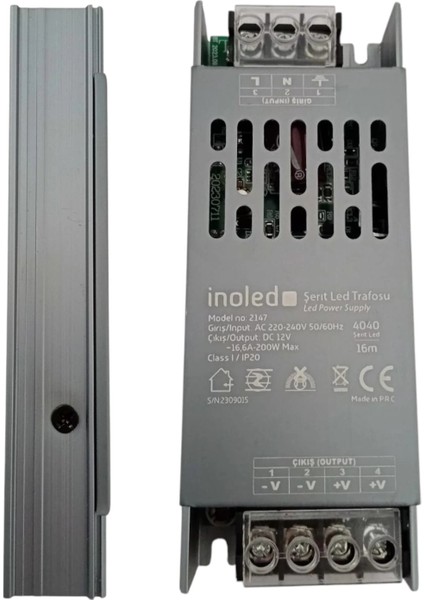 Inoled Süper Slim 12V 16.6A Dc Şerit LED Trafosu 200W IP20 (12 Volt 16 Amper 16MT Ye Kadar Kullanım Için Uygundur)