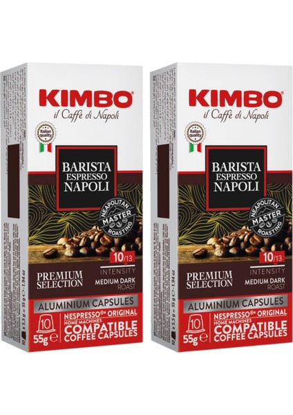Barista Espresso Napoli Nespresso Uyumlu Kapsül Kahve (Alüminyum) (10'lu Kutuda) (2'li Set)