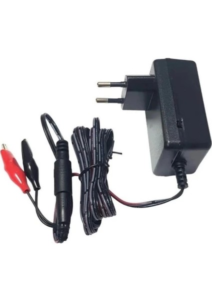 6V / 12V 1A Akü Şarj Adaptörü 5.5x2.5mm Jaklı + Maşa Kıskaçlı (6 Volt 12 Volt 1 Amper 1000MA)