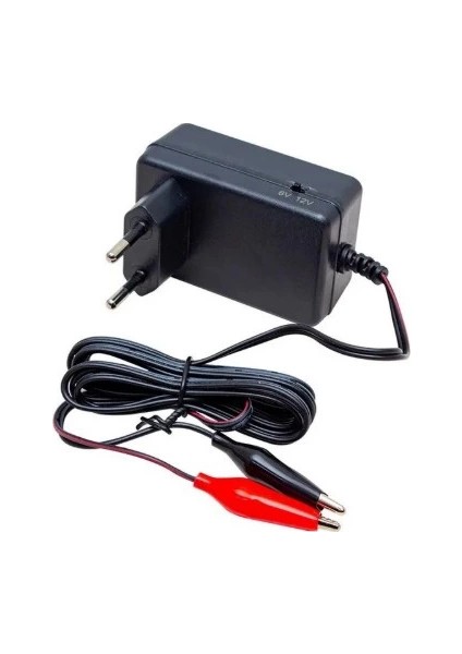 6V / 12V 1A Akü Şarj Adaptörü 5.5x2.5mm Jaklı + Maşa Kıskaçlı (6 Volt 12 Volt 1 Amper 1000MA) modelleri