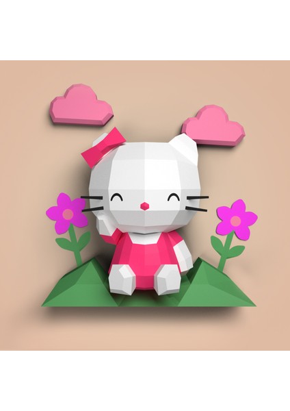 ® Hello Kitty 3D Kağıt Maket | Duvar Süsü – Okul Etkinliği – Kız Çocuk Odası Dekoru