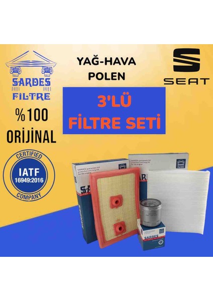 Seat Ibiza 3'lü Filtre Bakım Seti Yağ,hava,polen 1.2 Tsı 90 Hp 2010-2018