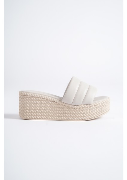 Adara Yüksek/kalın Ortopedik Taban Dolgu Topuklu Kadın Günlük Terlik Kt Krem modelleri