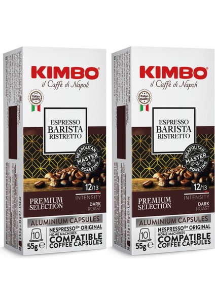 Espresso Barista Ristretto Nespresso Uyumlu Kapsül Kahve (Alüminyum) (10’lu Kutuda) (2'li Set)