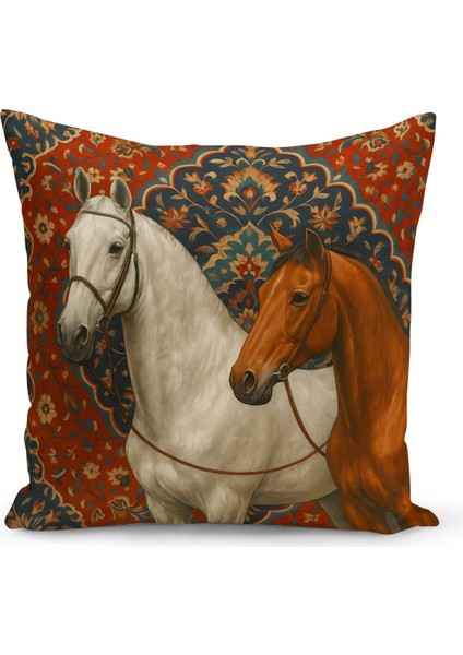 Klasik At Serisi Çift Tarafı Dijital Baskılı 3'lü Kırlent Kılıfı Seti (Horse) modelleri