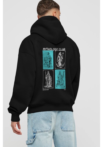 Mythology Club Arka Baskılı Hoodie Oversize Kapüşonlu Sweatshirt Erkek Kadın