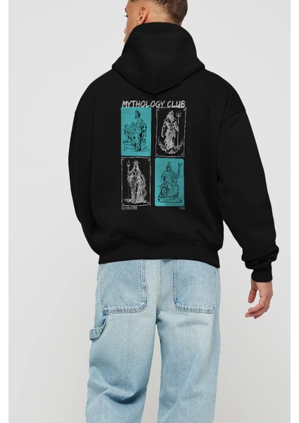 Mythology Club Arka Baskılı Hoodie Oversize Kapüşonlu Sweatshirt Erkek Kadın modelleri