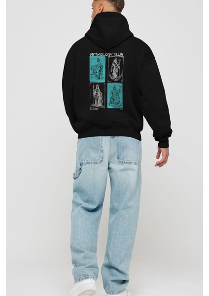 Mythology Club Arka Baskılı Hoodie Oversize Kapüşonlu Sweatshirt Erkek Kadın fırsatları