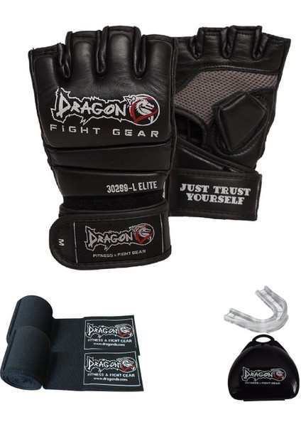 Mma Elıte Deri Eldiven Bandaj Dişlik Set Gloves Gıftoom