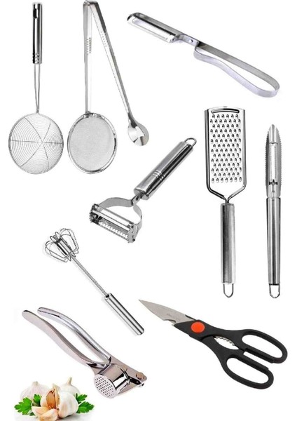 Yan Soyacak Kevgir Süzgeçli Maşa Çırpıcı Patates Soyacağı Rende Sarımsak Ezici Mutfak Makası