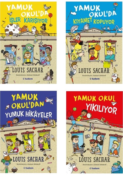 Louis Sachar Seti: Yamuk Okul Yıkılıyor, Yamuk Okul’dan Yumuk Hikâyeler, Yamuk Okul'da Işler Karışıyor, Yamuk Okul'da Kıyamet Kopuyor - 4 Kitap