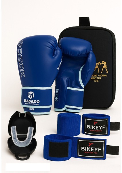Boks Kick Boks Muay Thai Eldiveni + Bandaj + Dişlik + Taşıma Çantası | 4’lü Antrenman Seti