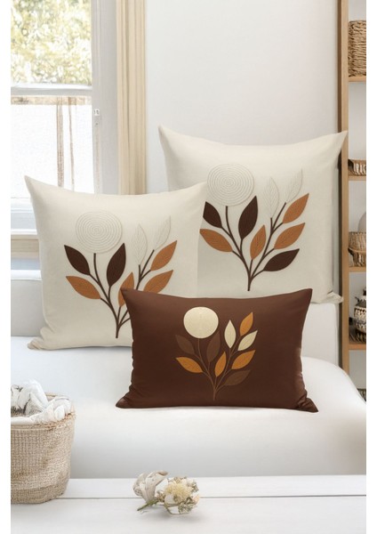 Çift Tarafı Dijital Baskılı 3'lü Kırlent Kılıfı Seti (Panç /punch Nakış Desen Görünümlü)