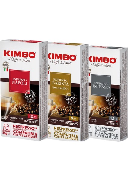Napoli + Barista + Intenso Nespresso Uyumlu Kapsül Kahve (10’lu Kutuda) (3'lü Set)