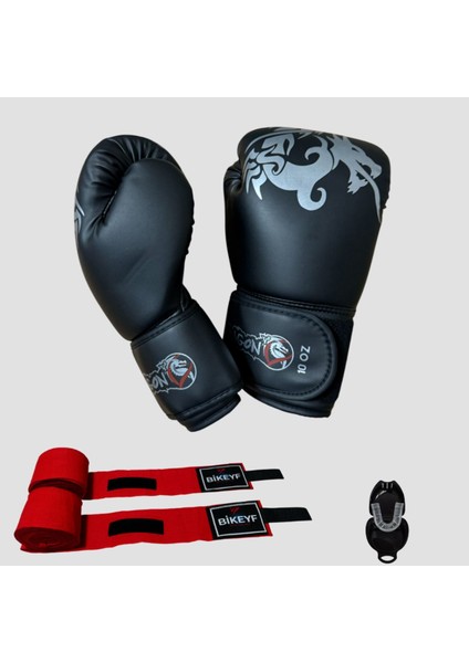 Sangal Boks Kick Boks Muay Thai Eldiveni + Bikeyf Bandaj + Dişlik – 3’lü Dövüş Sporu Seti Red
