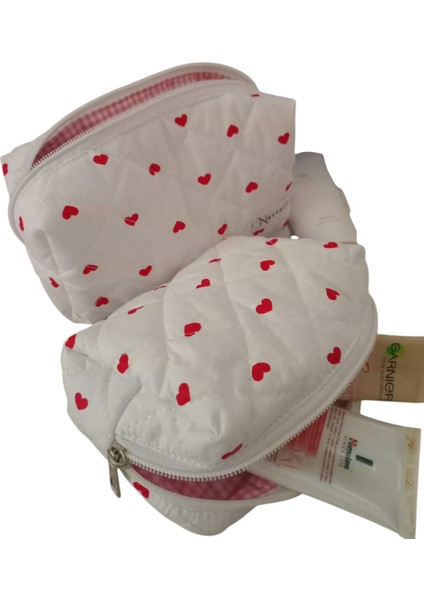 Love Heart 2’li Kalp Desenli Kapitone Makyaj Çantası Seti – Büyük ve Küçük Boy, Yıkanabilir, Hediye Için Özel indirimleri