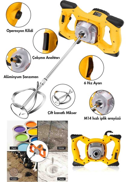 İyisi Yok Profesyonel 1800W Devir Ayarlı Elektrikli Alçı Boya ve Harç Karıştırıcı Mikser fiyatları