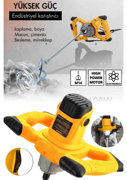 İyisi Yok Profesyonel 1800W Devir Ayarlı Elektrikli Alçı Boya ve Harç Karıştırıcı Mikser fırsatları