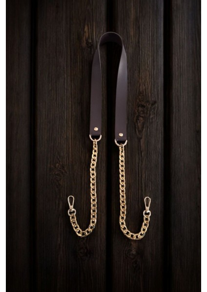 Suni Derili Papağan Kancalı Altın Renk Zincirli Çanta Saplar - 115 cm (Kahverengi )