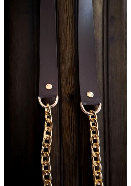 Suni Derili Papağan Kancalı Altın Renk Zincirli Çanta Saplar - 115 cm (Kahverengi ) fiyatları