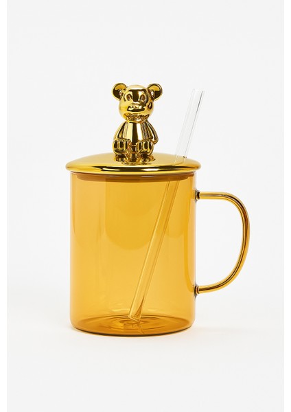 Ayıcık Kapak Figürlü Kupa Gold Ayıcıklı- bear temalı sıcak soğuk içecek kahve çay