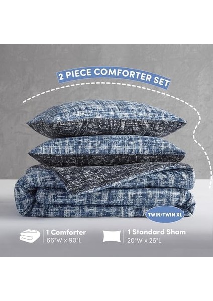 Spaces Ikiz Yorgan Seti - Her Mevsim Için Mavi Yatakhane Yatağı, Ultra Yumuşak 2 Parça Ters Çevrilebilir Yorgan, 1 Eşleşen Kılıflı, Bakımı Kolay, Makinede Yıkanabilir, Ikiz/ikiz Xl fiyatları