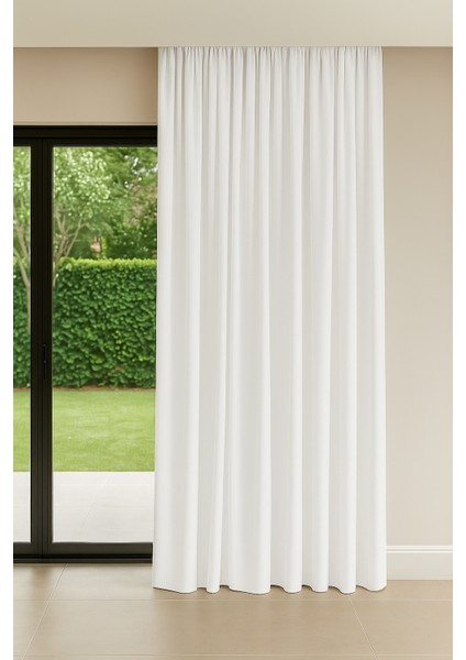 Ekru Beyaz - Düz Dökümlü Fon Perde - Pilesiz Düz Dikim - 7874B