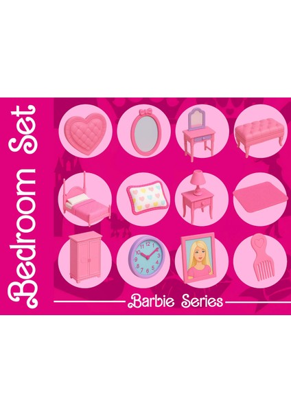 Barbie Bebek Evi Yatak Odası Odası Seti-Bedroom Set/accessories