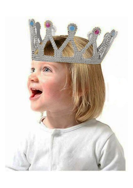 Gümüş Renk Çocuk ve Yetişkin Uyumlu Kraliçe Tacı Prenses Tacı 8X25 cm (5047)
