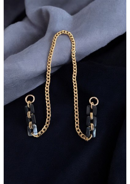 Örgü ve Deri Çantalar Için Akrilik Model Altın Renk Aksesuarlı Çanta Zinciri - 100 cm - ( Siyah Akrilikli )