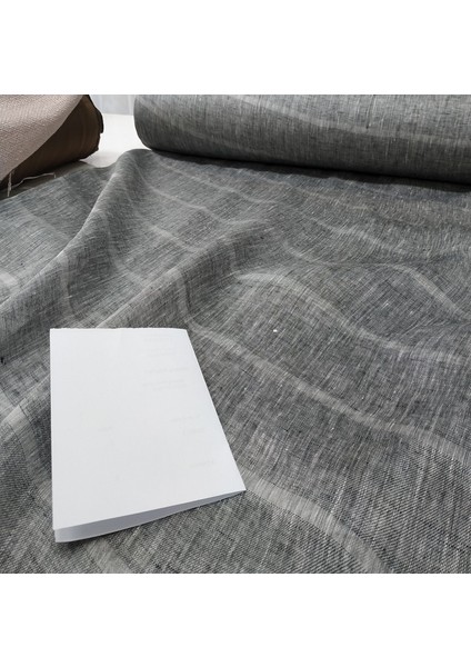 Çizgili Keten Tül Perde - Gri - Pileli Dikim 1x2,5 Pile - G5656