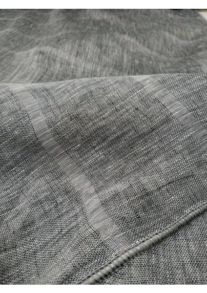 Çizgili Keten Tül Perde - Gri - Pileli Dikim 1x2,5 Pile - G5656